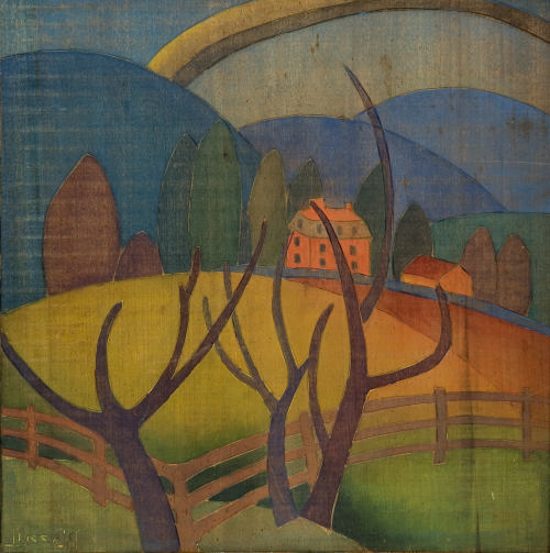 Two-sided woodblock for West Virginia Hills, 1919; and Wayside, 1917-1918