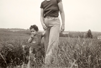 Joan and Molly in farm field, Martins Creek