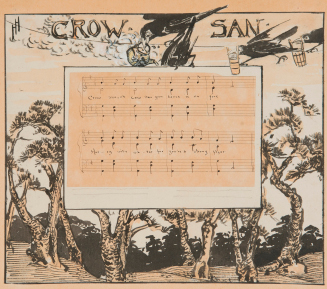 "Crow San" sheet music with illustrations from the album Songs of the Japanese Children