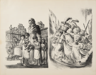 Friar Bartolome (left) and The Chinelos Dancers (right), two illustrations for The Mexican Story