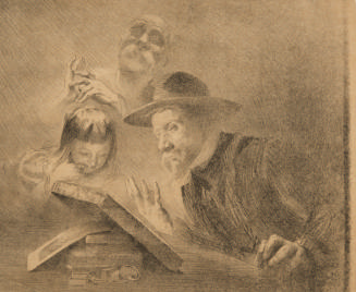 Self-portrait drawing on a lithographic stone