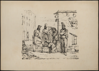Group of officers, one having his boots shined from the album Griffonnements