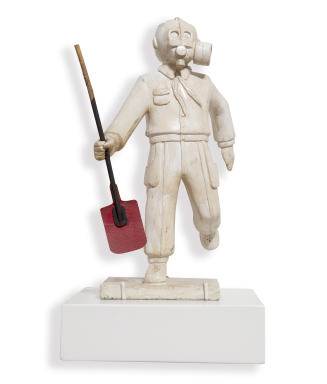 Running Boy with Gas Mask and Shovel from the series The Birth of the Hero