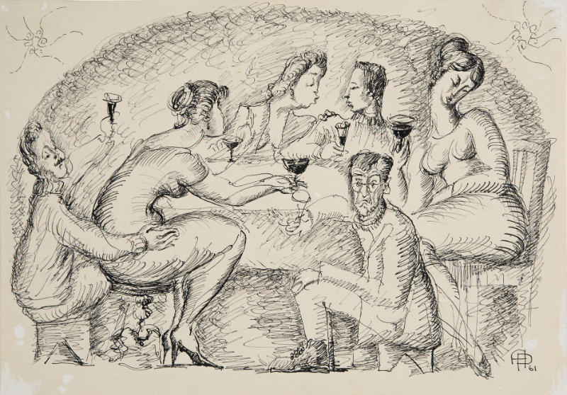 Untitled (Group drinking at table)