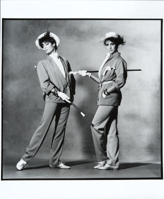 Untitled (Andie MacDowell and Kelly LeBrock in pantsuits) from the Basile Fashion 1980 Spring/Summer Collection
