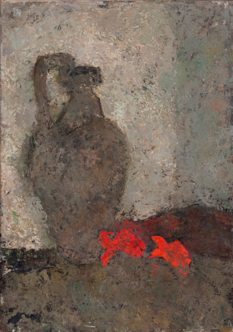 Still Life with a Jug and Two Small Red Fishes