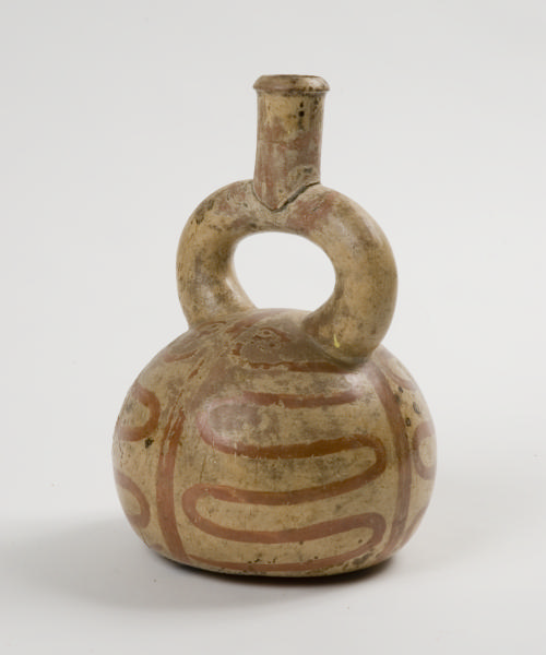 Mochica II stirrup-spouted jar with snakes