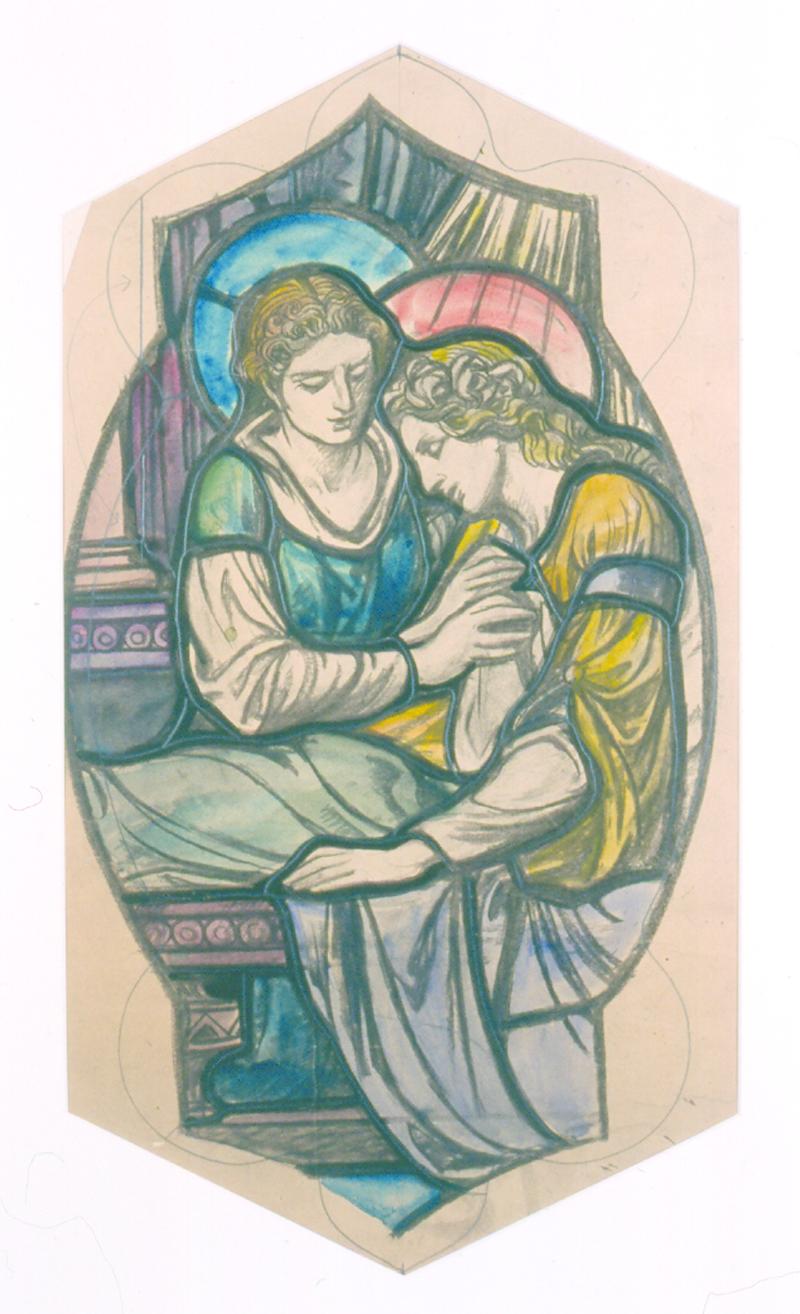 Two Saints or St. Agatha attended by an angel (Sample stained glass window design)