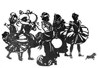 Five Female Figures, silhouette for the shadow play Le Fils de l'Eunuque