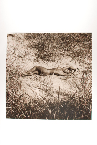 Nude in Sand Surrounded by Leaves