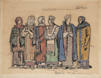 Costume design for a group of folk figures in the opera Khovanshchina
