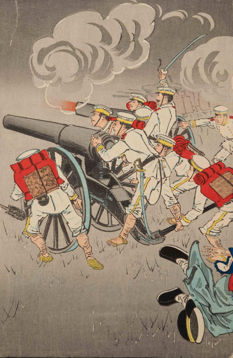 Fierce Battle between Japanese and Chinese Forces at Seonghwan: Great Victory for Our Troops (Seikan ni oite Nisshin gekisen, waga hei daishô zu)