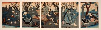 (Five-part scene of men and women on a picnic)