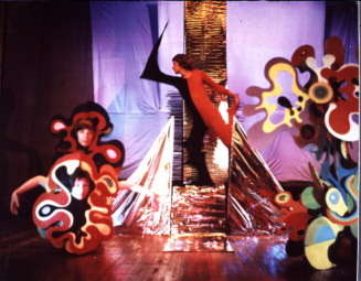 Photodocumentation of kinetic-theatrical performance of The Flowers and Black Beast as performed by youth group Dynamica (Leningrad, 1972)
